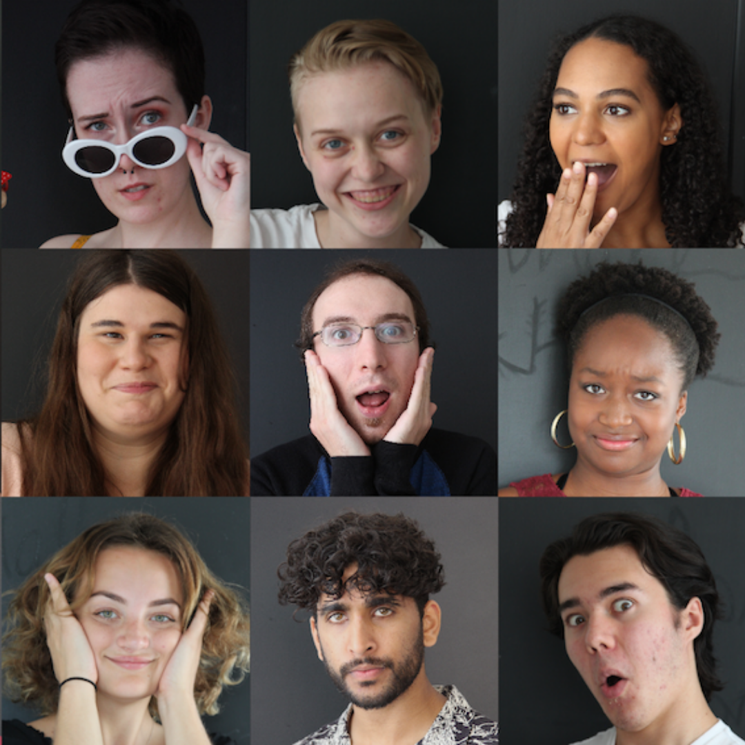 Portrait collection of people holding their faces while making different expressions as they are participating in live events in Mississauga and activities in Mississauga, and puppet show
